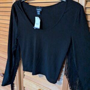 Rue21 Black Fringe Sleeve Top